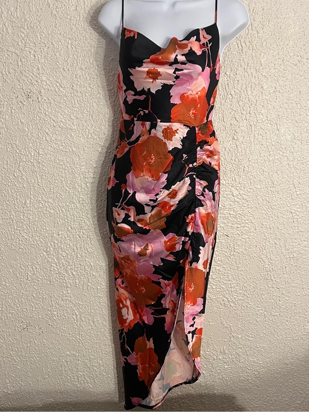 NWT Hello Molly Backless Satin Floral Dress Coquette Romantic Slit Midi